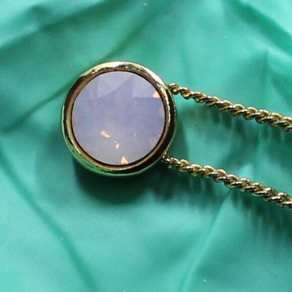 Gold Tone H2Z 16" Adjustable Necklace With Round Iridescent Pinkish Stone - Picture 10 of 13